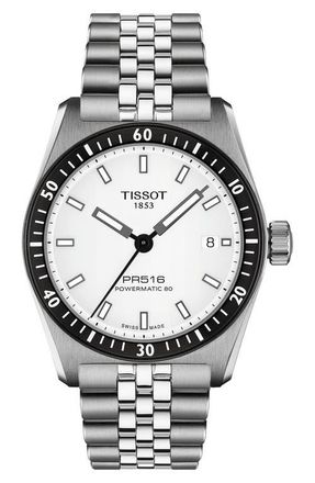 Tissot PR516 Powermatic 80 Automatic Bracelet Watch, 38mm in White at Nordstrom