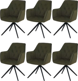 Hhg [nunca Usado] Juego De 6 Sillas De Comedor Hhg-503, Sillas De Cocina, Sillas Tapizadas Con Reposabrazos, Giratorias, Metal Y Tela, Verde