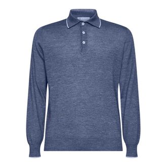 Brunello Cucinelli Brunello Cucinelli, Polo Shirts, male, Blue, Size: 3XL Lightweight Knit Polo