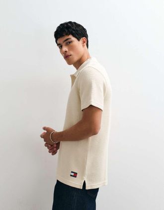 Tommy Jeans Polo beige testurizzata a nido dape-Neutro