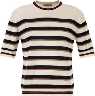 Herno Kurz&auml;rmliger gestreifter Baumwollpullover von Herno