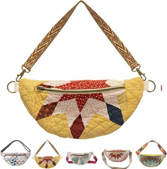 Generic Vintage-Inspired Patchwork Quilted Sling Bag, Patchwork Quilted Crossbody Bag, Bohemian Fabric Shoulder Satchel (A)