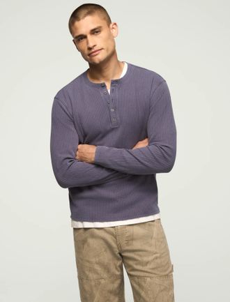 Lucky Brand Mens Long Sleeve Textured French Rib Tee