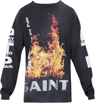 Saint Mxxxxxx fire graphic-print cotton sweatshirt - men - Cotton - M - Black