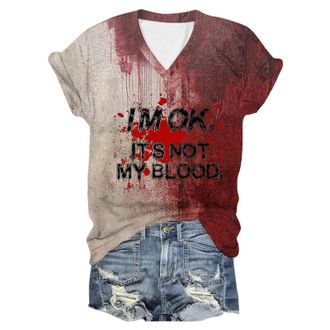 Generic Bloody Shirt for Women, Halloween Funny Its Not My Blood Graphic Tee Blood Splatter/Blood Splatte Creepy Red Splash T-Shirt Trendy Print Womens Tee Ha