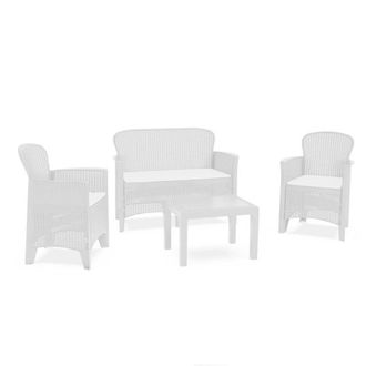 Trade Shop Trade Shop - Conjunto De Sala De Estar Con Sof&aacute; Cama 2 Sillones Mesa De Caf&eacute; Efecto De Rat&aacute;n Almohadas 156036