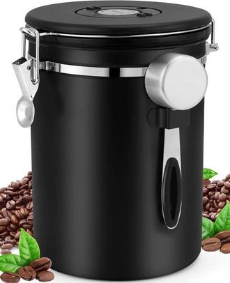 OEM Lata De Caf&eacute; Herm&eacute;tica De Acero Inoxidable De 18 L, Acero Inoxidable Herm&eacute;tico, Cuchara Medidora Negra, Conserva M&aacute;s Tiempo Y Frescura