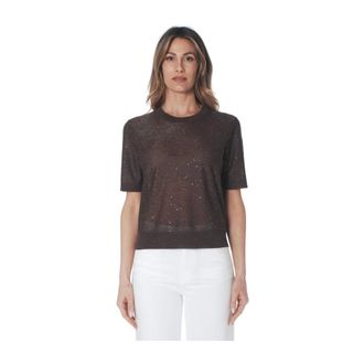 KANGRA Round-neck Knitwear, female, Brown, Size: M Maglia girocollo manica corta in lurex