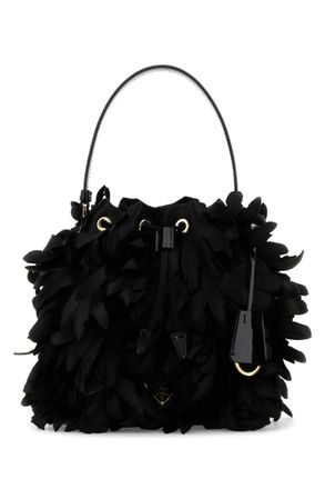 Prada Black Embellished Satin Mini Bucket Bag