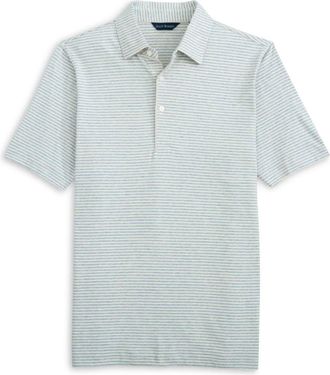 Scott Barber Mens Linen Blend Stripe Polo In Sky Heather