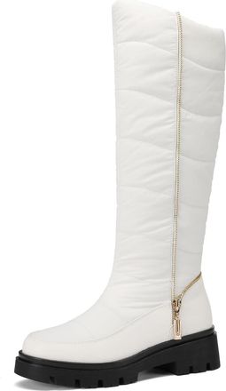 Generic Womens Knee-High Boots Winter Knee Thigh High Snow Boot Square Toe Pull On Side Zipper Waterproof Platform Boots Fashion Warm Fur Lined Shoes
