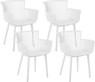 Beliani Conjunto De 4 Sillas De Comedor Blanco Pl&aacute;stico Reposabrazos Pesaro