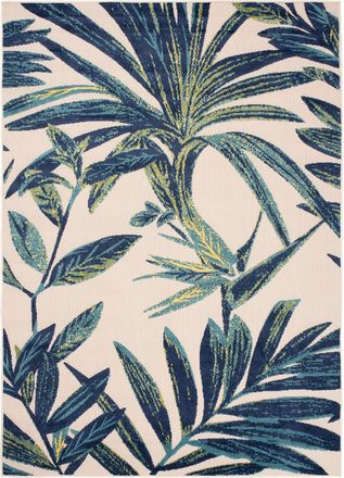 Tapiso Alfombra interior exterior azul verde crema hojas 3d 140 x 200 cm