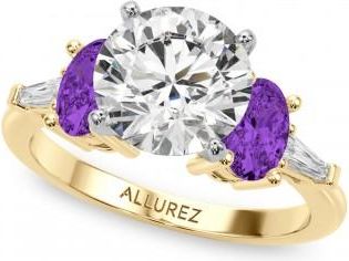 Allurez Round Lab Grown Diamond & Oval Amethyst Engagement Ring 14K Yellow Gold (3.98ct)