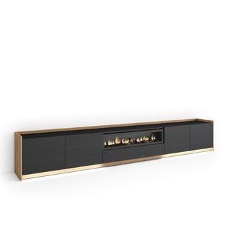Skraut Home Skraut Home - Mueble Tv, Televisi&oacute;n, Muebles De Sal&oacute;n, Almacenaje, 310x37x50cm, Para Tv Hasta 80, Chimenea El&eacute;ctrica, Led, Estilo Moderno, Negro Y Rob