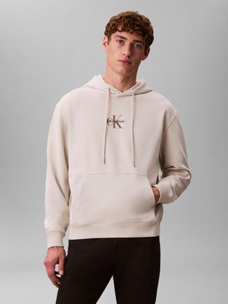 Calvin Klein Jeans Sweatshirt CALVIN KLEIN JEANS LS EU 350TERRY MICRO MONOLOGO HO, Herren, Gr. XL, grau (chalk), Sweatware, Obermaterial: 100% Baumwolle, l&auml;ssig geschnit