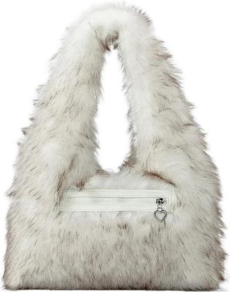Generic Womens Plush Bags Fluffy Women Shoulder Bags Plush Lady Handbags Small Tote Trend Underarm Bag Warm Winter Purses(White)