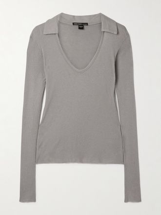 James Perse Polo In Misto Cotone E Cashmere A Coste - Verde