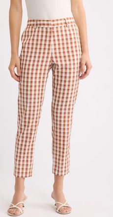 Tahari by ASL Gingham Check Slim Leg Pants in Cinnamon Ivory at Nordstrom, Size 16