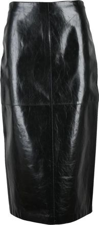 Sportmax Bairo Midi Rok - Dames - Leren & Su&egrave;de rokken - Zwart - S - Leer - Rokken