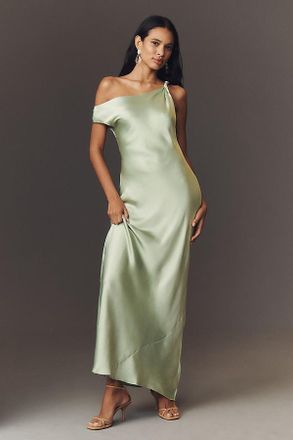 BHLDN Sienna Off-The-Shoulder High-Shine Satin Maxi Dress