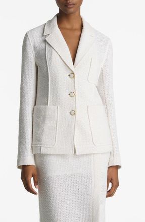 St. John Lightweight Open Stitch Cotton Blend Blazer in Ivory at Nordstrom, Size 4