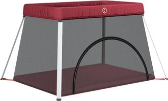 vidaXL Parque Infantil Para Beb&eacute;s Con Colch&oacute;n Tela Lino Rojo Vidaxl