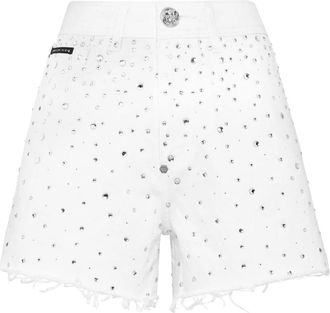 Philipp Plein Denim Hot Pants Crystal Rain - Dames - Denim shorts - Wit - W28 - Denim - Korte Broeken