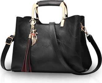 Nicole & Doris NICOLE&DORIS Women Top Handle Handbags Shoulder Bag Cross Body Bag Tassel Tote Satchel for Ladies PU Leather Tassels Black