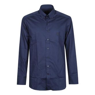 Etro Roma Logo Button Down Long Sleeve Shirt - Heren - Casual Overhemden - Blauw - 3XL - Overhemden