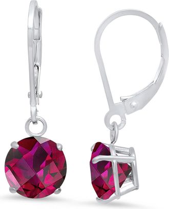 MAX + STONE 10K White Gold Round Checkerboard Cut Gemstone Leverback Earrings (8mm)