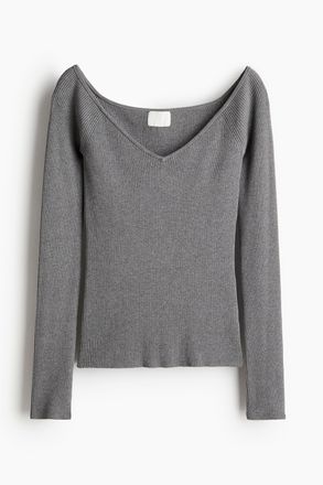 H&M Off-Shoulder-Shirt - Dunkelgrau