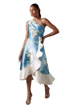 Coast One Shoulder Ruffle Midi Dress in Light Blue at Nordstrom, Size 10