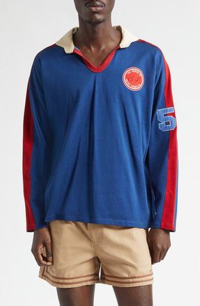 Bode Lakewood Rugby Polo in Blue at Nordstrom, Size Medium