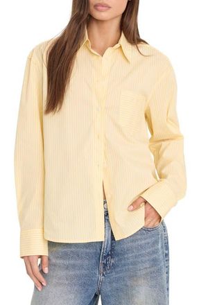Good American Boxy Stripe Cotton Poplin Blend Button-Up Shirt in Butterbeam Stripe at Nordstrom, Size 5X-Large