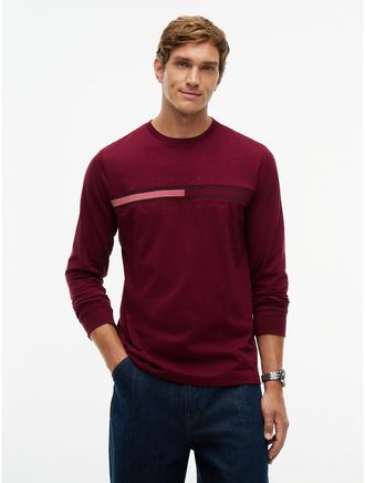 Tommy Hilfiger Mens Long-Sleeve Tonal Flag Logo T-Shirt - Deep Rouge - XXXL