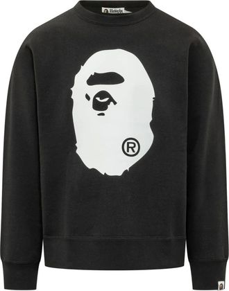 A Bathing Ape Sweatshirts, male, Black, Size: XL Ape Head Crewneck Sweatshirt