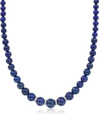 Ross-Simons Lapis Bead Necklace With. Diamonds in Sterling Silver