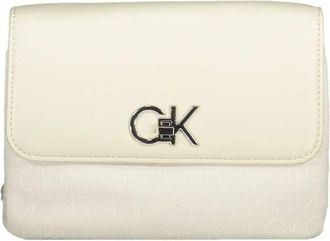 Calvin Klein Beige Polyester Handtas met Kettinghandvat - Dames - Schoudertassen - Wit - ONE Size - Polyester - Tassen