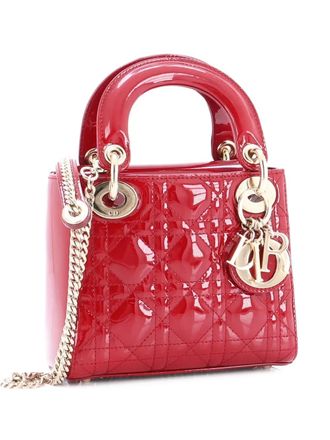 Dior Lady Dior Chain Bag Cannage Quilt Patent Mini satchel - women - Patent Leather - One Size - Red