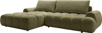 Vente-Unique Sof&aacute; rinconera izquierda convertible de tela chenilla verde FARNETA