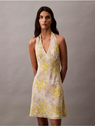 Calvin Klein Jeans Calvin Klein Womens Georgette Halter Neck Mini Dress - Yellow - 10
