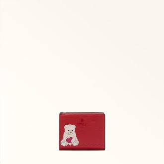 Furla Camelia Compact Wallet S Toni M1 Red Multicolour Eracle Grained Calf Leather With Orso Cuore Print Woman
