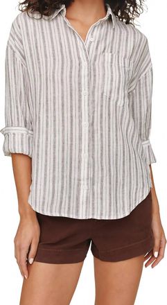 Bella Dahl Stripe Linen Blend Button-Up Top In Driftwood