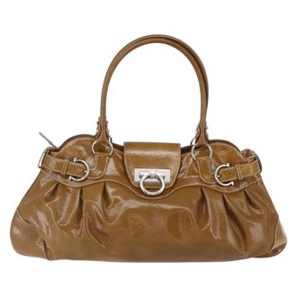 Ferragamo Gancini Handbag Patent Leather Brown Patent_Leather Handbag (Pre-Owned)
