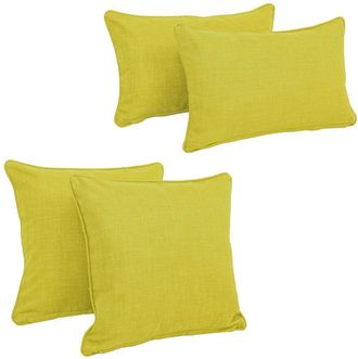 Blazing Needles Double-corded Solid Outdoor Spun Polyester Throw Pillows with Inserts (Set of 4), Lime