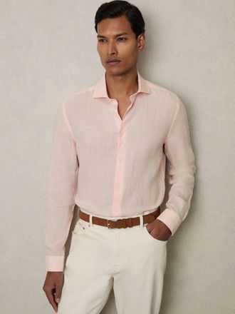 Reiss Prep Pink Linen Button-through Shirt, Xxl