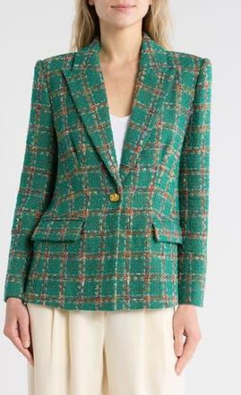 L'agence Gweny Relaxed Fit Tweed Blazer in Green Windowpane Tweed at Nordstrom Rack, Size 18 (Similar To 18W-20W)