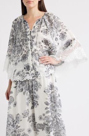 Kobi Halperin Paloma Floral Lace Trim Top in Ivory Multi at Nordstrom, Size Xx-Large