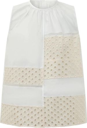Marni Broderie Anglaise Mouwloze Blouse - Dames - Tunieken - Wit - XS - Katoen - Overhemden